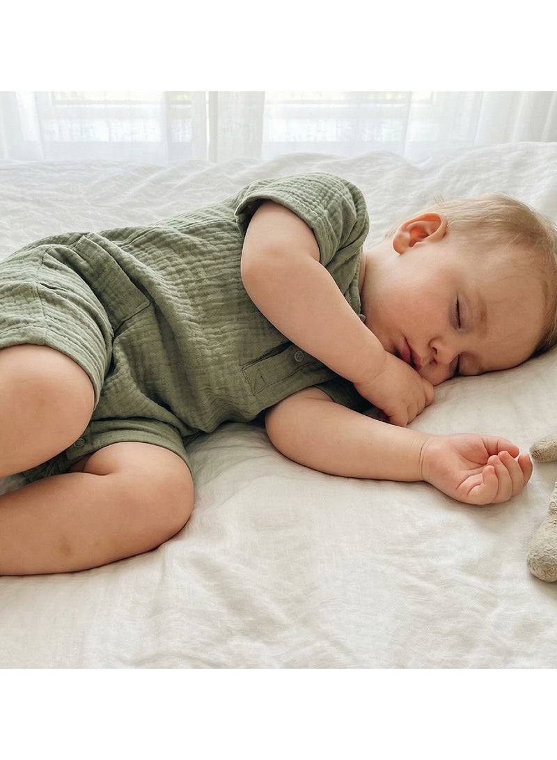 مون Organic Crinkle Muslin Romper (18-24 Months) - Green - Image 2