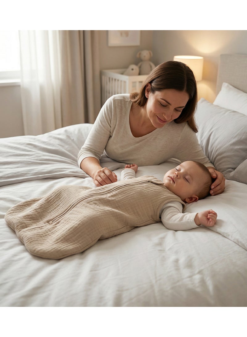Moon Organic Crinkle Muslin Sleep Sack  2.5 Tog (0-6Months ) - Brown - Image 3