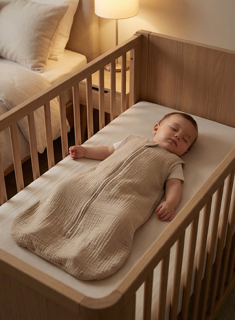 Moon Organic Crinkle Muslin Sleep Sack  2.5 Tog (0-6Months ) - Brown - Image 4