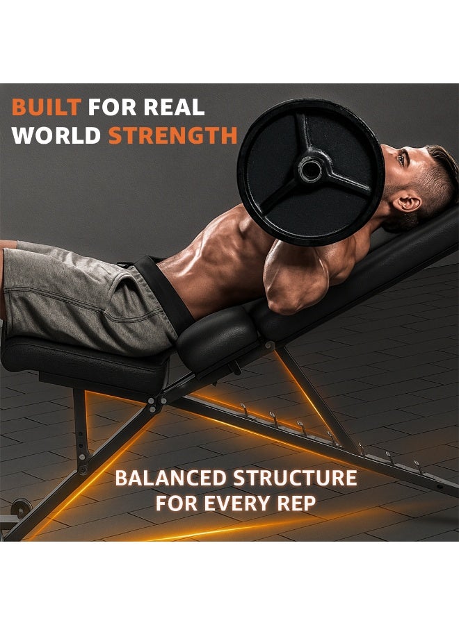 PowerMax Fitness PUB-96 Adjustable Weight Bench for Home Gym with Resistance band | 150KG Max Load | Multi-Purpose Flat Incline Decline (FID) Bench | Strength Training Exercise Workout | Steel Frame - Image 4
