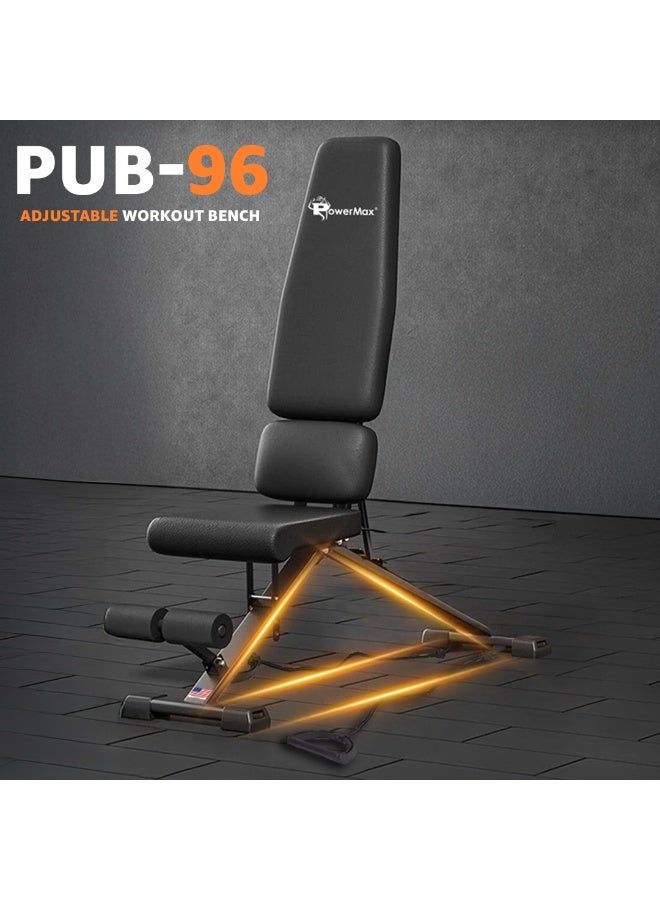 PowerMax Fitness PUB-96 Adjustable Weight Bench for Home Gym with Resistance band | 150KG Max Load | Multi-Purpose Flat Incline Decline (FID) Bench | Strength Training Exercise Workout | Steel Frame - Image 2