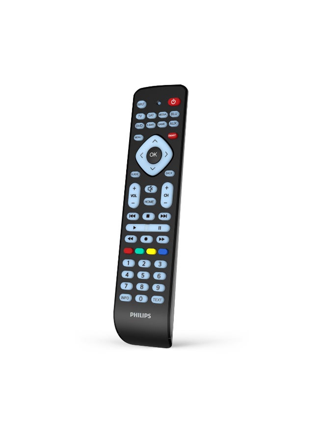 Philips 8-in-1 Universal Remote Control, Smart Learning Function, Compatible with 2000+ Brands, Ergonomic Design - Black - Image 1