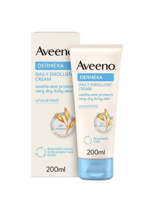 Aveeno Dermexa Daily Emollient Cream, With Prebiotic Triple Oat Complex & Ceramides, Moistures and Protects Very Dry, Itchy & Sensitive Skin, Suitable For People Prone to Eczema, 200ml - Image 1