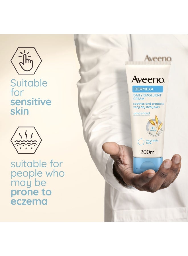 Aveeno Dermexa Daily Emollient Cream, With Prebiotic Triple Oat Complex & Ceramides, Moistures and Protects Very Dry, Itchy & Sensitive Skin, Suitable For People Prone to Eczema, 200ml - Image 4