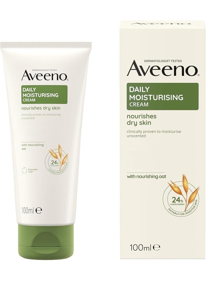 Aveeno Daily Moisturizing Cream with Nourishing Oat, Unscented, Suitable for Sensitive Skin, Nourishes Dry Skin, 24H Moisturization, Clinically Proven, Dermatologically Tested, 100ml 100ml - Image 1
