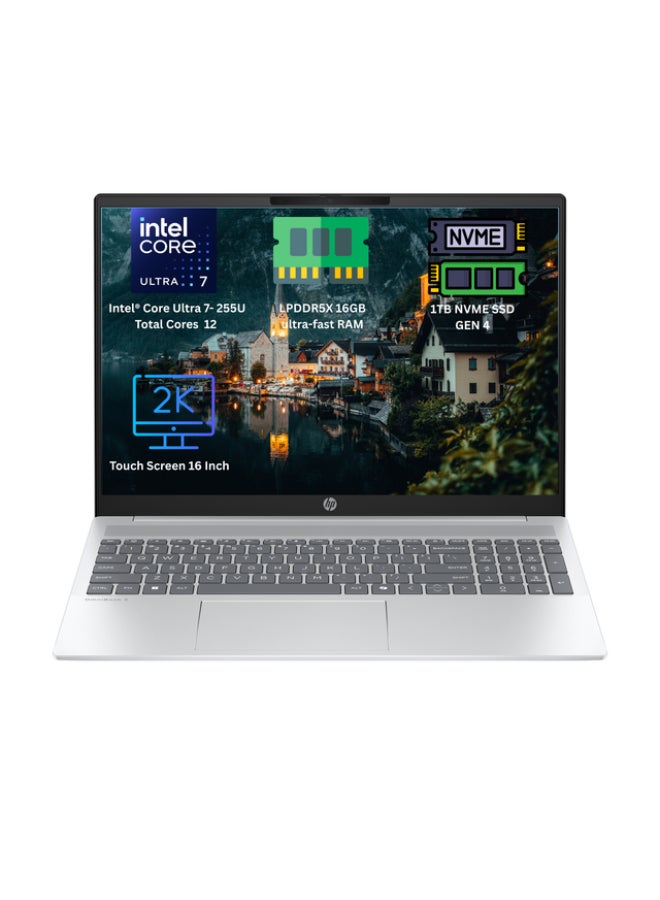 HP OmniBook 5 [16-AF1017WM]  (2026) Laptop – 2nd Series / Intel Core Ultra 7-255U / 16inch Touch Screen LED Display 2K/16GB RAM/1TB SSD/Intel Graphics/Windows 11 Home English/Arabic Glacier Silver - Image 1