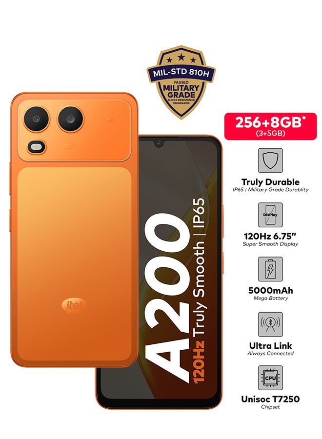 إيتيل A200 ثنائي الشريحة كوميت برتقالي 3+5 جيجابايت رام 256 جيجابايت 4G - نسخة الشرق الأوسط - Image 2