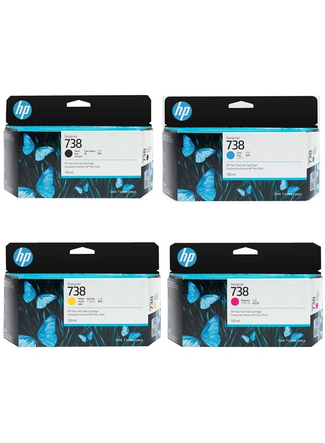 HP Genuine HP 738 CMYK Ink Cartridge Value Pack (130ml) for HP T850, T950 Printers Black,Cyan,Yellow,Magenta - Image 1