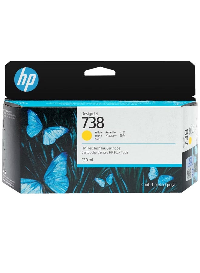 HP خزان حبر تصميم أصفر 738، T850 T950، 130 مل جودة طباعة استثنائية، تطبيقات متعددة، سعة قياسية مريحة، أصفر | 498N7A - Image 1