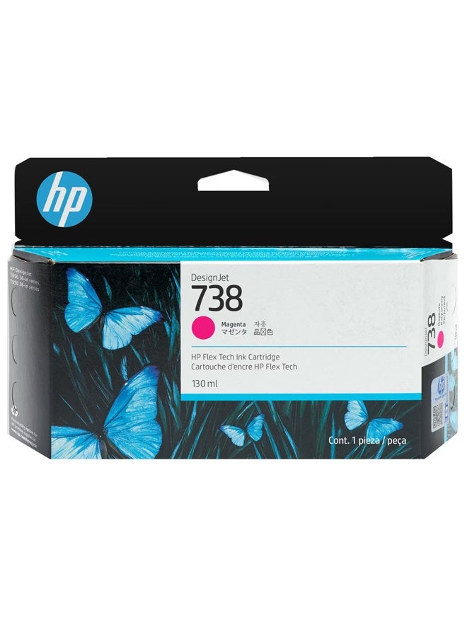 HP 738 Magenta Design Jet Ink Cartridge, T850 T950, 130MLExceptional Print Quality, Versatile Applications, Convenient Standard Capacity, Magenta | 498N6A Magenta - Image 1