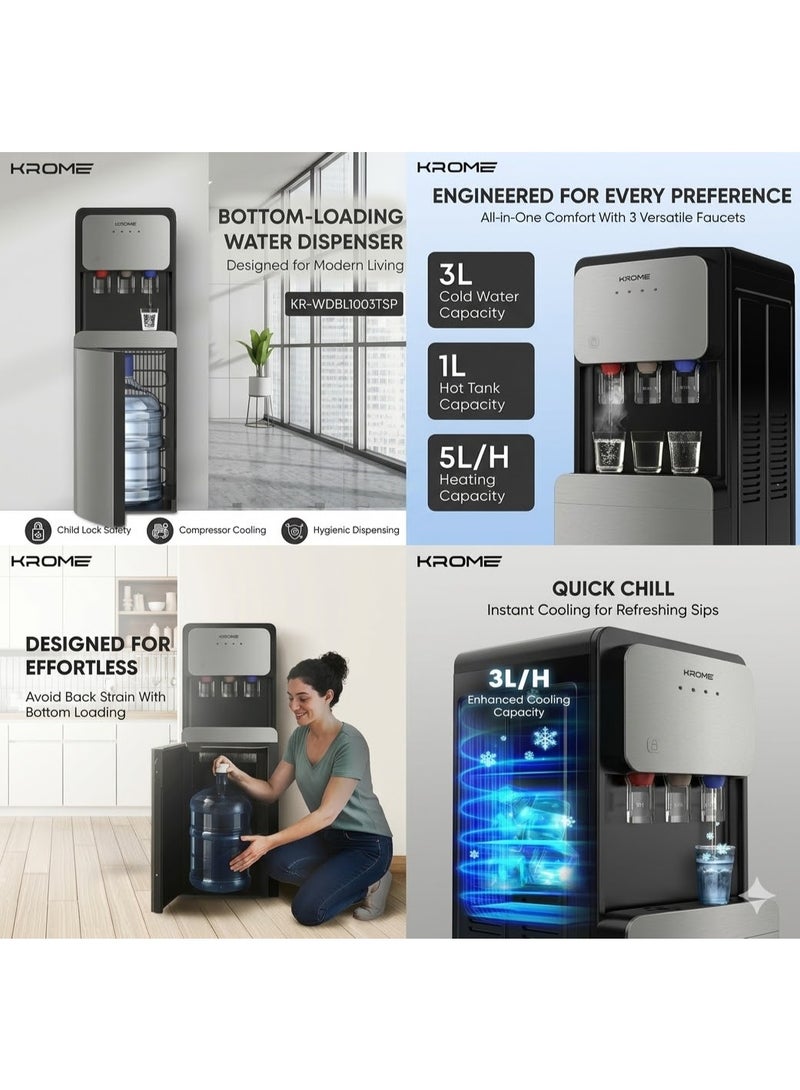 كروم KR-WDBL1003TSP موزع مياه تحميل سفلي – 3 صمامات (ساخن، عادي، بارد) – تبريد بالكمبريسور – قفل أمان للأطفال – خزان من الفولاذ المقاوم للصدأ - رمادي/أسود - Image 4
