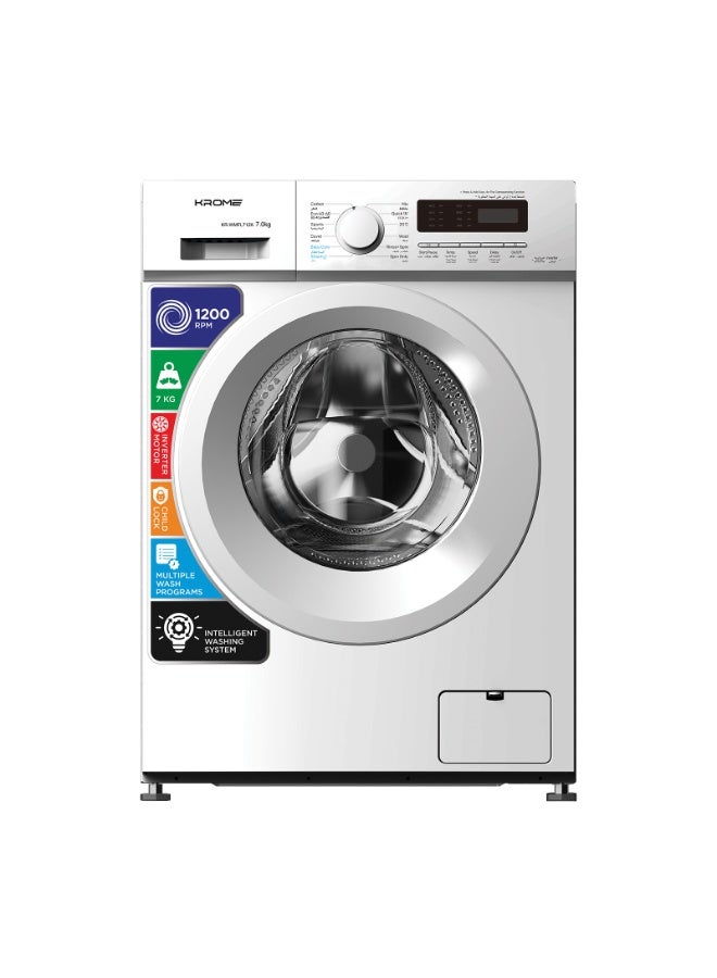 كروم KROME 7 kg Front Load Washing Machine – BLDC Inverter Motor, 1200 RPM High Spin Speed, 12 Wash Programs, LED Display, (KR-WMFL712K / white) KR-WMFL712K white - Image 1