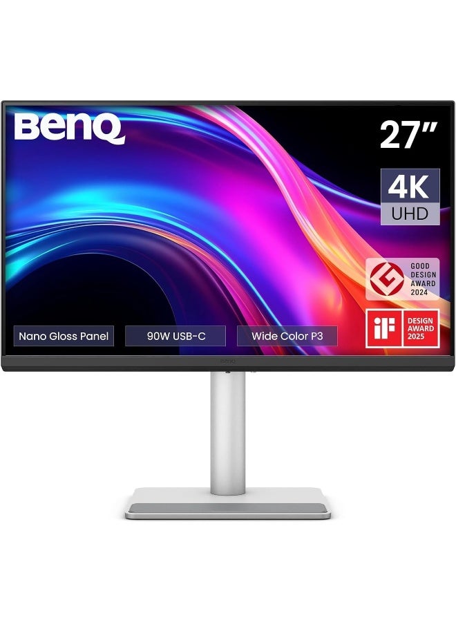 بين كيو شاشة BenQ MA270UP 27 بوصة 4K 3840x2160 نانو لامع لجهاز MacBook، مزدوج USB-C 90W/15W، مطابقة ألوان Mac، مركز USB، تحكم في السطوع والصوت على Mac، قاعدة قابلة للتعديل في الارتفاع والإمالة، نطاق ألوان P3 - Image 1