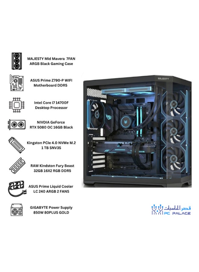 قصر الحاسبات حاسوب ألعاب مع معالج إنتل كور i7-14700F/32 جيجابايت رام DDR5/1 تيرابايت SSD M.2/16 جيجابايت Nvidia GeForce RTX 5080/ويندوز 11 برو - Image 3