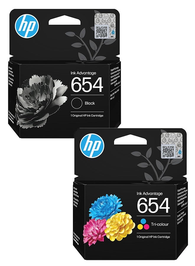 HP 654 Black and Color ink cartridge set for HP DeskJet Ink Advantage 2975, 6575 and 4376 Printers Black& Tri color - Image 1