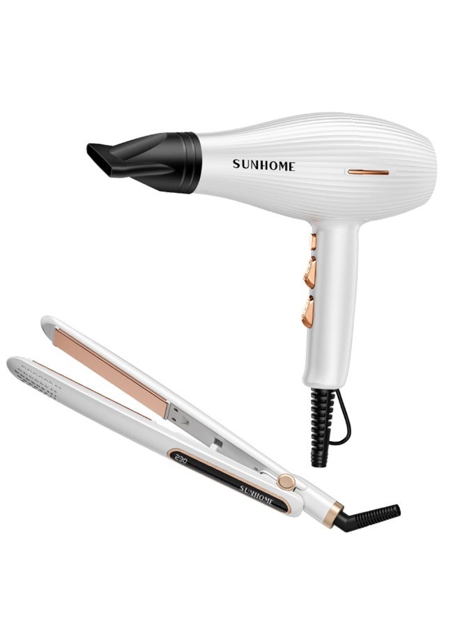 Sunhome 3-Piece Professional Hair Dryer With Straightener Set white - Image 1