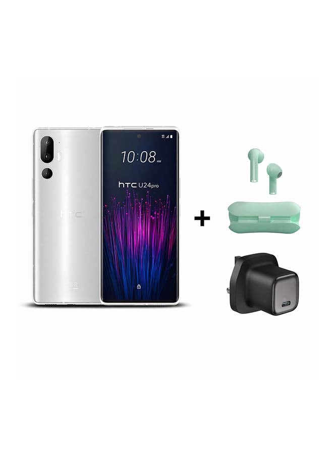 HTC U24 Pro Dual SIM 5G Smartphone 12GB RAM 256GB White + Nextbot E18 TWS + Adapter - Middle East Version - Image 1