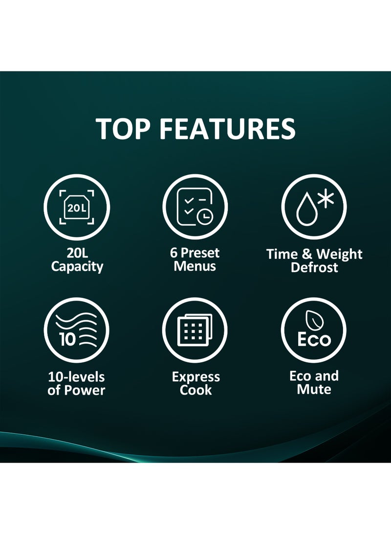Hisense 20L Solo Microwave Oven, 700W Output Power, Express Start, 24 Present Menus, Membrane Digital Control, 10 Power Levels, Defrost Function, Door Safety Lock, (H20MOWS15 White) 20 L 700 W H20MOWS15 White - Image 3
