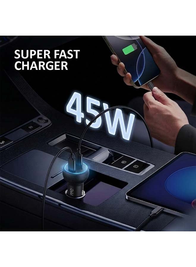 ماي كاندي شاحن سيارة Cc-D245 45W مزدوج Usb-C Pd لأجهزة Iphone و Samsung وأجهزة Usb-C، أسود - Image 3