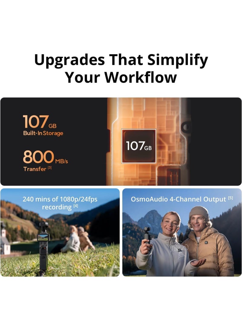 dji Osmo Pocket 4 Creator Combo, Pocket Gimbal Vlog Camera, 1″ CMOS & 4K/240fps, 3-Axis, 2× Lossless Zoom, 107GB Built-in Storage, Mic 3 Transmitter, Osmo Mini Tripod Official Warranty - Image 5