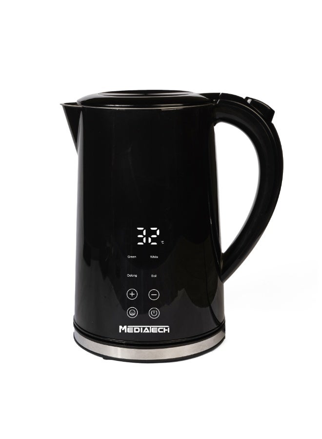 Mediatech Avero 1.7 L Digital Smart Kettle – 2200 W | Stainless-Steel Interior | Double-Wall Safety | Auto Shut-Off – Black MT-KDS001 1.7 L 2200 W MT-KDS001 Black - Image 1