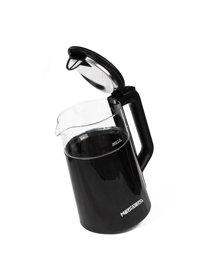 Mediatech Purex 1.7 L Digital  Smart  Glass Kettle – 2200 W | Automatic Lid Opening | Auto Shut-Off – Black (MT-KDP005) 1.7 L 2200 W MT-KDP005 Black - Image 2