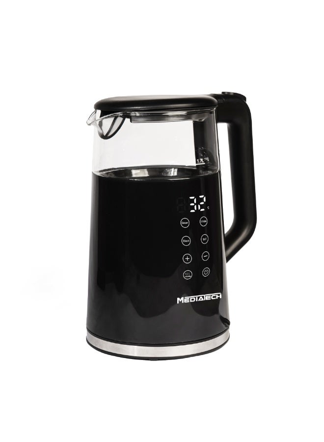 Mediatech Purex 1.7 L Digital  Smart  Glass Kettle – 2200 W | Automatic Lid Opening | Auto Shut-Off – Black (MT-KDP005) 1.7 L 2200 W MT-KDP005 Black - Image 4