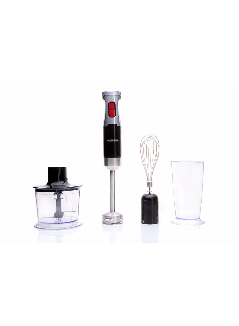 MediaTech Full Mix Pro Hand Blender, 1200W,Copper Motor, 2 speeds, 0.5L Chopper, 4 Stainless Steel Blades, 700 ML Measuring Cup,Whisk, Masher MT-HB55- Black MT-HB55 - Image 1