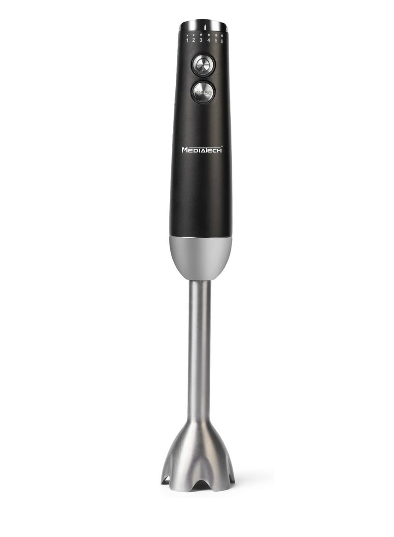 Mediatech Hand Blender, 1200 Watt,Full Copper Motor, 2 Speeds, Turbo Function, adjastable speed function, Stainless Steel blades, 700 ML Measuring Cup, MT-HB300 - Silver MT-HB300 - Image 1