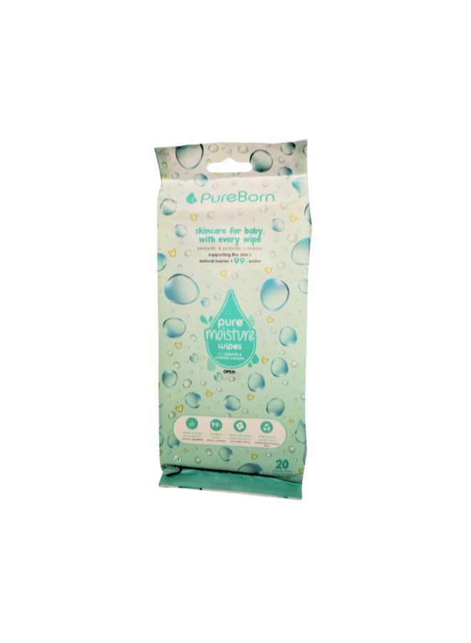 PureBorn Pure Moisture Water wipes with Prebiotic And Probiotic Complex 20 Wipes - Image 3