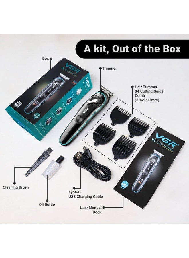 في جي آر VGR V-075 Limited Edition Professional Hair Trimmer with LED Display, 4 Guide Combs for Men (3,6,9,12 mm, ) - Image 2