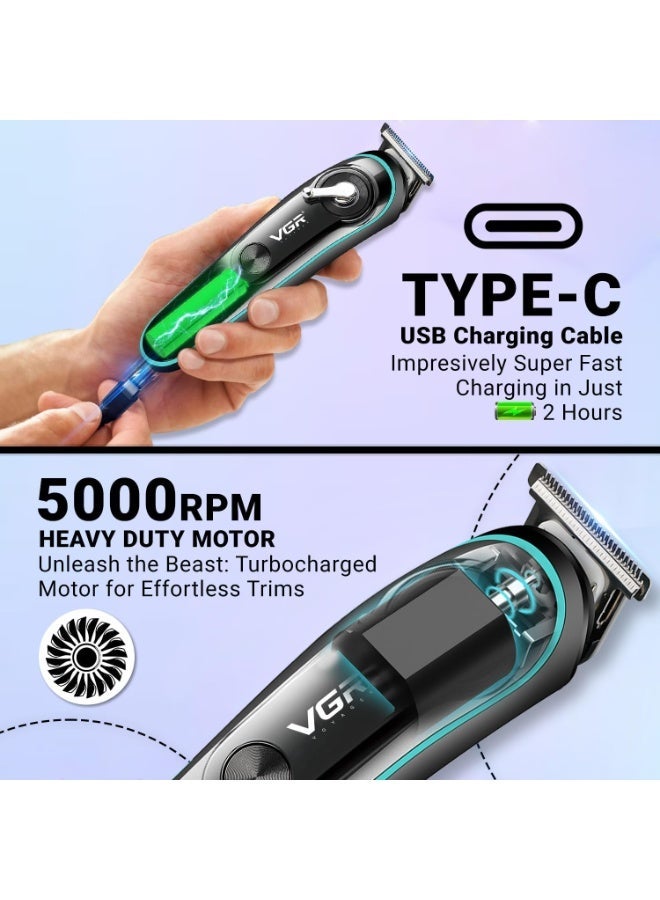 في جي آر VGR V-075 Limited Edition Professional Hair Trimmer with LED Display, 4 Guide Combs for Men (3,6,9,12 mm, ) - Image 5