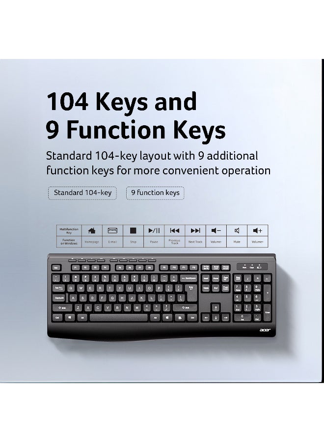 Acer Wireless Keyboard and Mouse Combo, 2.4GHz Plug & Play, Slim Ergonomic Design, Arabic/English Keys, Compatible with Windows/macOS/Android - Black - Image 3