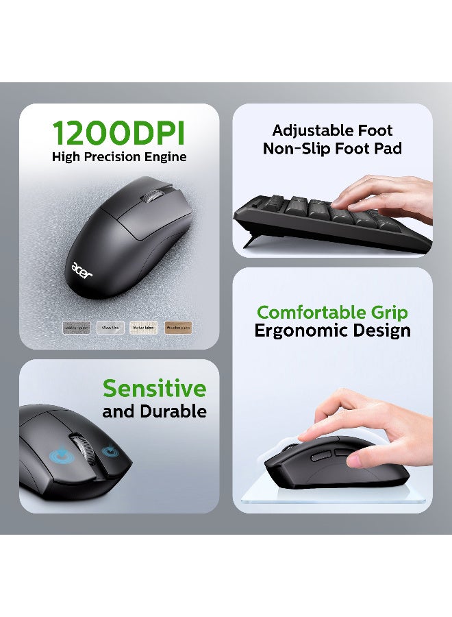 Acer Wireless Keyboard and Mouse Combo, 2.4GHz Plug & Play, Slim Ergonomic Design, Arabic/English Keys, Compatible with Windows/macOS/Android - Black - Image 2