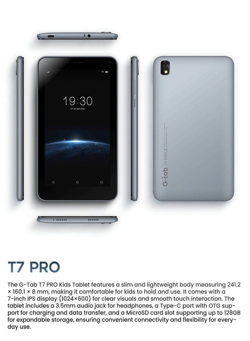 G-Tab T7 Pro 7-inch IPS Display, 4GB RAM 64GB ROM, Android 14, 5H Battery Life, Kids Tablet with Free EVA Case – Blue - Image 4
