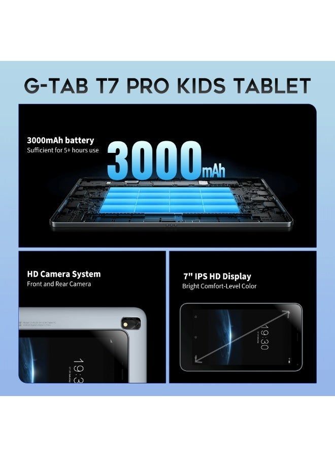G-Tab T7 Pro 7-inch IPS Display, 4GB RAM 64GB ROM, Android 14, 5H Battery Life, Kids Tablet with Free EVA Case – Blue - Image 5