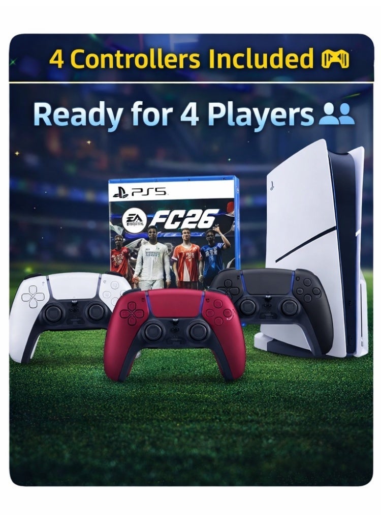 سوني حزمة وحدة تحكم PS5 مع 4 وحدات تحكم DualSense + لعبة FC 26 | حزمة ألعاب متعددة اللاعبين بلاي ستيشن 5 | جاهز للعب - Image 3