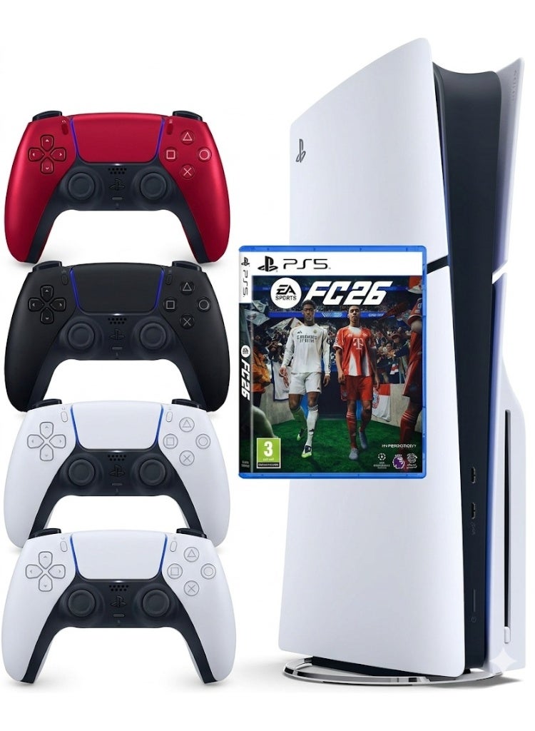 سوني حزمة وحدة تحكم PS5 مع 4 وحدات تحكم DualSense + لعبة FC 26 | حزمة ألعاب متعددة اللاعبين بلاي ستيشن 5 | جاهز للعب - Image 1