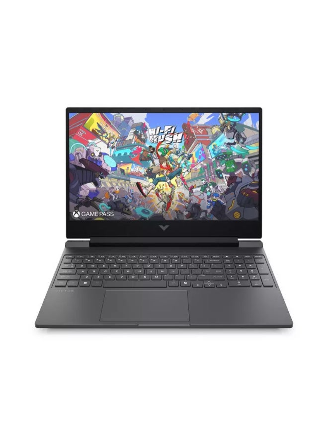 HP لابتوب ألعاب Victus بشاشة 15.6 بوصة عالية الدقة بالكامل (1920×1080)، معالج Intel Core i5-13420H، ذاكرة وصول عشوائي 8 جيجابايت DDR5، قرص صلب SSD سعة 512 جيجابايت، بطاقة رسومات NVIDIA GeForce RTX 3050 بسعة 6 جيجابايت، نظام تشغيل Windows 11، يدعم اللغتين الإنجليزية والعربية، لون فضي لامع الإنجليزية/العربية - Image 1