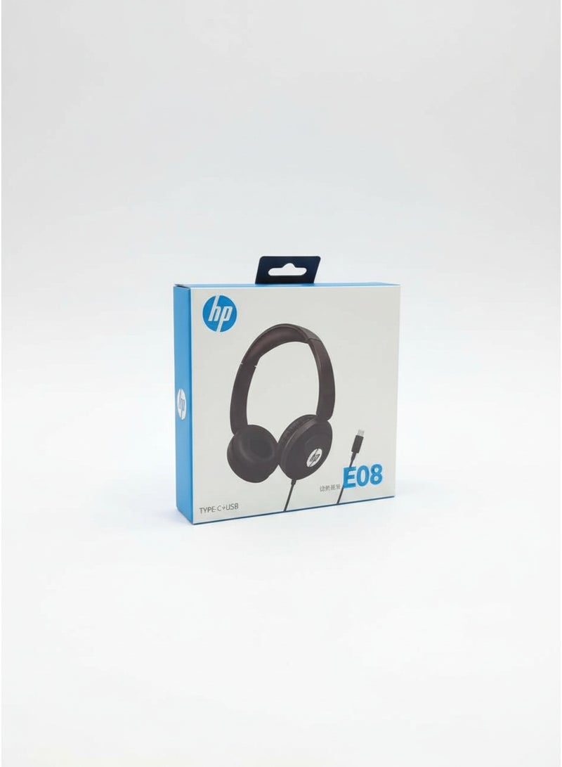 HP E08 Wired On Ear Headset with Type-C USB, Lightweight Design, Clear Sound, Comfortable Earcups, Ideal for Work, Online Meetings & Study - Image 3