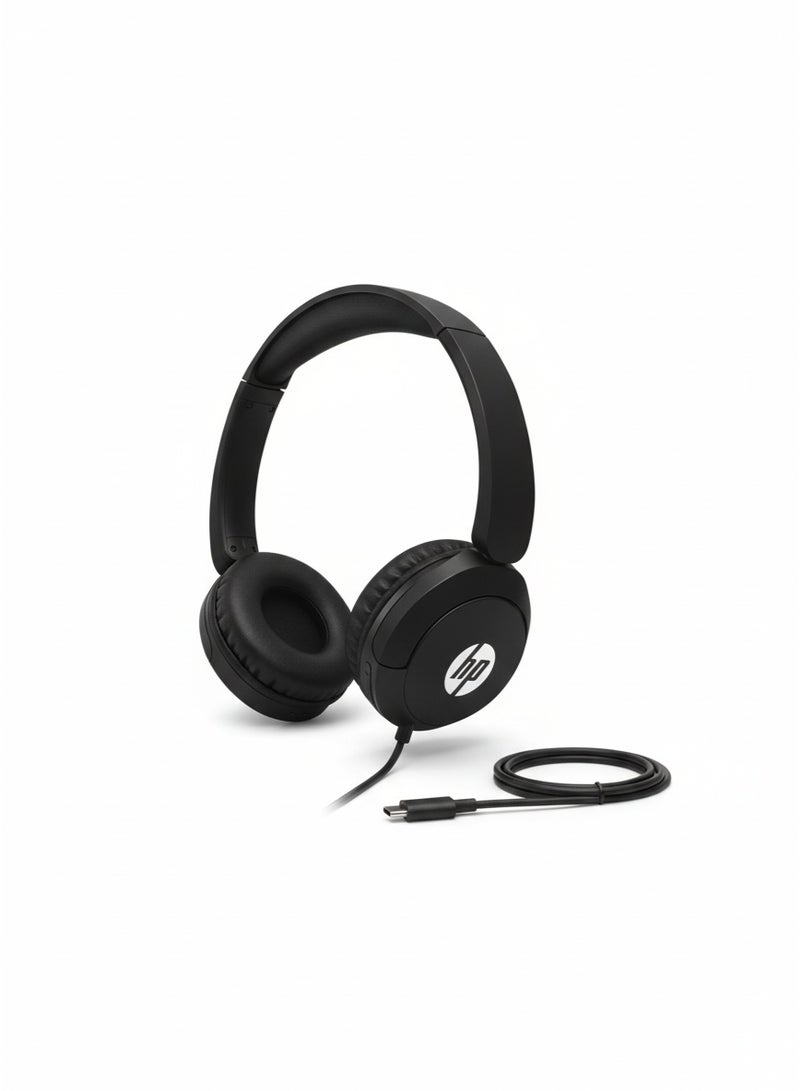 HP E08 Wired On Ear Headset with Type-C USB, Lightweight Design, Clear Sound, Comfortable Earcups, Ideal for Work, Online Meetings & Study - Image 1