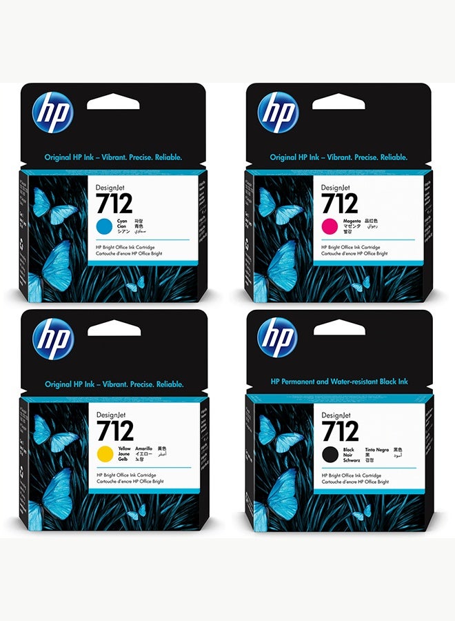 HP Original 712 29ml DesignJet Ink Cartridge for T650, T630, T230, T210 & Studio Plotter Printers (4- Pack) black,Cyan,Magenta,Yellow - Image 1