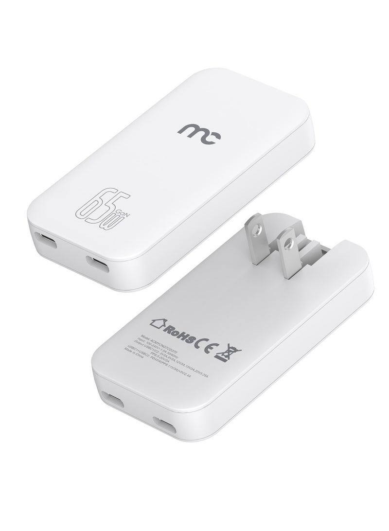 ماي كاندي GTC-D370 GaN Slim Travel Charger – 65W Dual Type-C (White)Charge your devices efficiently with the MYCANDY GTC-D370 GaN Slim Travel Charger. Featuring dual USB Type-C ports, this compact charger delivers up to 65W total output, making it ideal for smartphones, tablets, and laptops. Its slim design ensures portability, while the white finish adds a sleek touch to your travel essentials.​ White - Image 2
