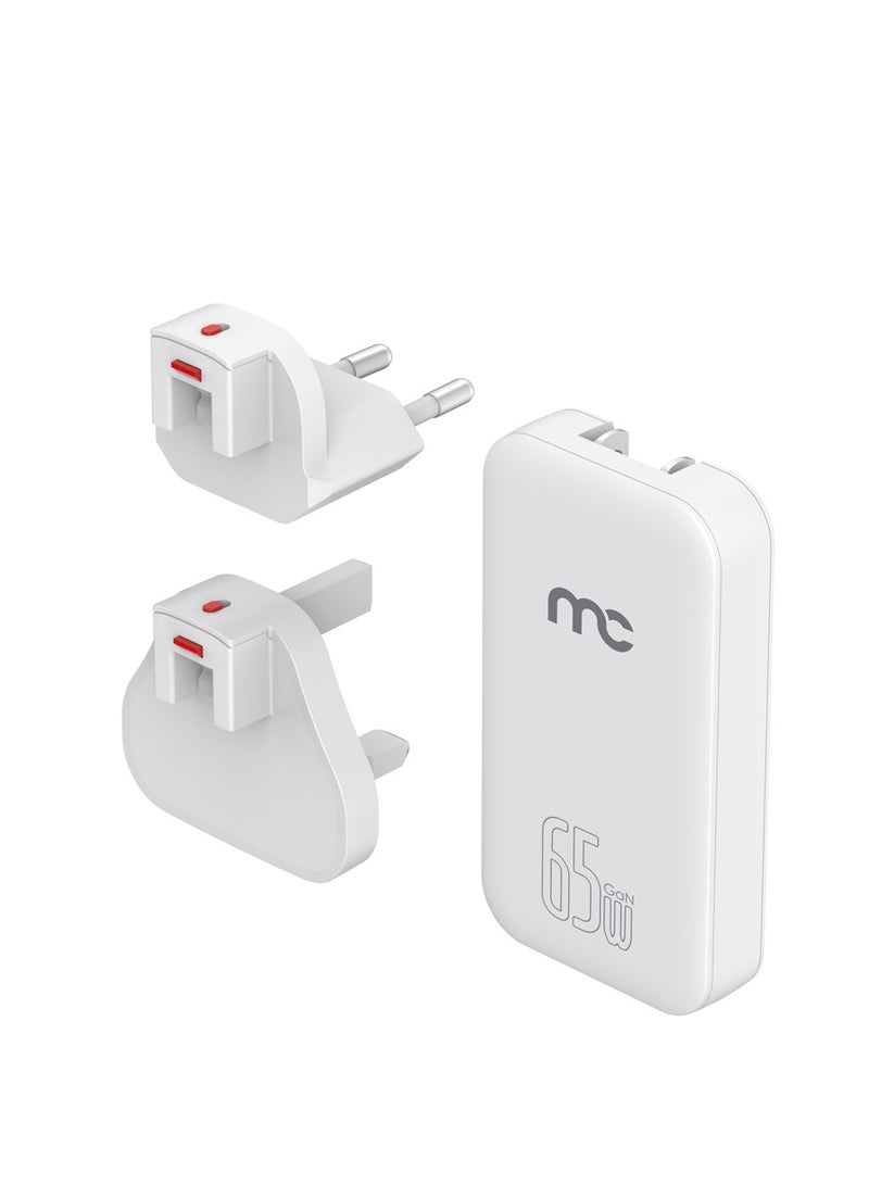 ماي كاندي GTC-D365 GaN Slim Travel Charger – 65W Dual-Port Fast Charging, Charge your devices faster and smarter with the MYCANDY GaN Slim Charger. Featuring a powerful 65W output, this compact charger includes a USB-C and USB-A port for simultaneous charging. Designed with GaN technology for efficient, heat-resistant performance, it's the perfect travel companion for laptops, smartphones, and tablets. White - Image 2