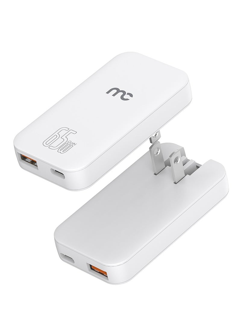 ماي كاندي GTC-D365 GaN Slim Travel Charger – 65W Dual-Port Fast Charging, Charge your devices faster and smarter with the MYCANDY GaN Slim Charger. Featuring a powerful 65W output, this compact charger includes a USB-C and USB-A port for simultaneous charging. Designed with GaN technology for efficient, heat-resistant performance, it's the perfect travel companion for laptops, smartphones, and tablets. White - Image 1