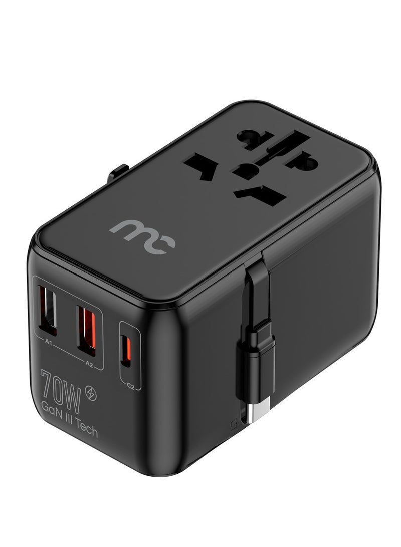 ماي كاندي ITC-D270 International Travel Adapter – 70W (Black)The MYCANDY ITC-D270 International Travel Adapter is your versatile charging solution for global travel. Compatible with over 195 countries, it features multiple USB ports, including USB-C, to charge various devices simultaneously. Its compact design and safety features make it an essential companion for travelers seeking convenience and reliability.​ Black - Image 1