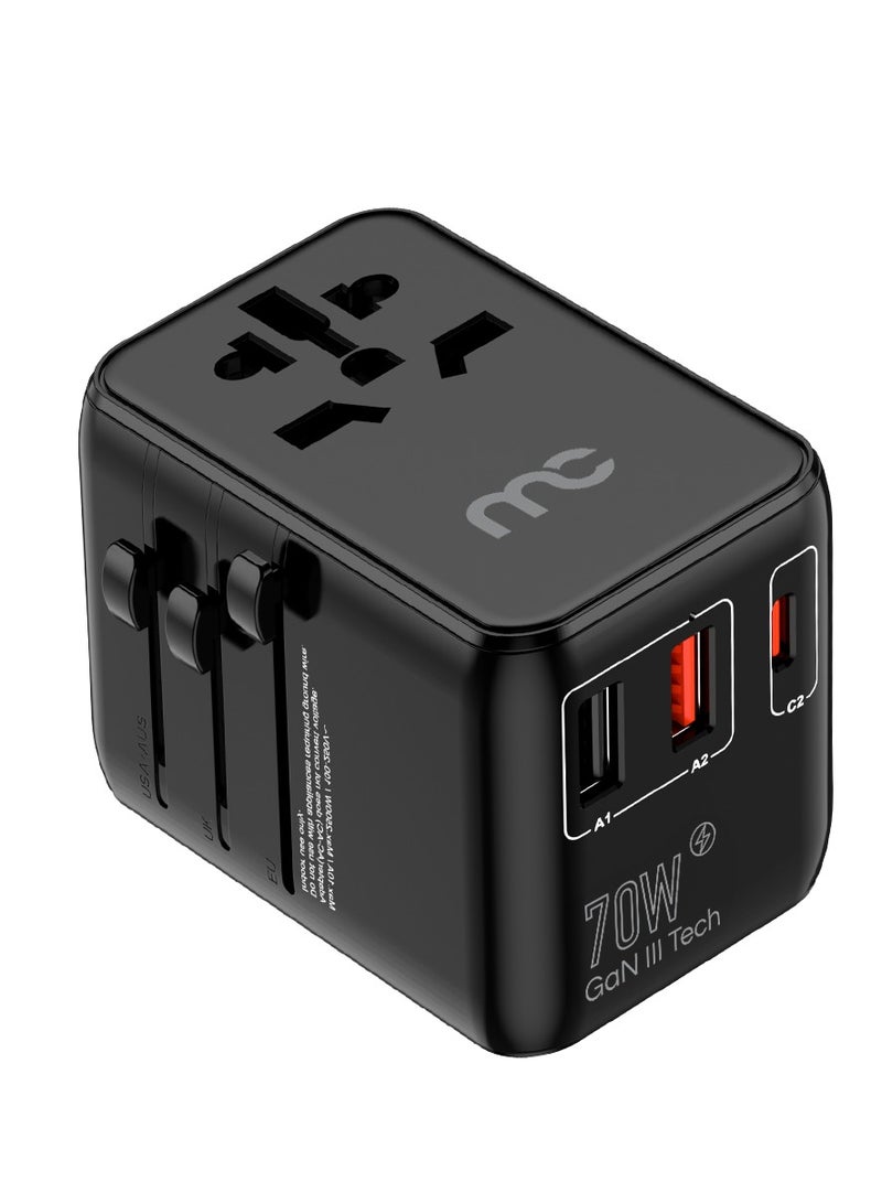 ماي كاندي ITC-D270 International Travel Adapter – 70W (Black)The MYCANDY ITC-D270 International Travel Adapter is your versatile charging solution for global travel. Compatible with over 195 countries, it features multiple USB ports, including USB-C, to charge various devices simultaneously. Its compact design and safety features make it an essential companion for travelers seeking convenience and reliability.​ Black - Image 2