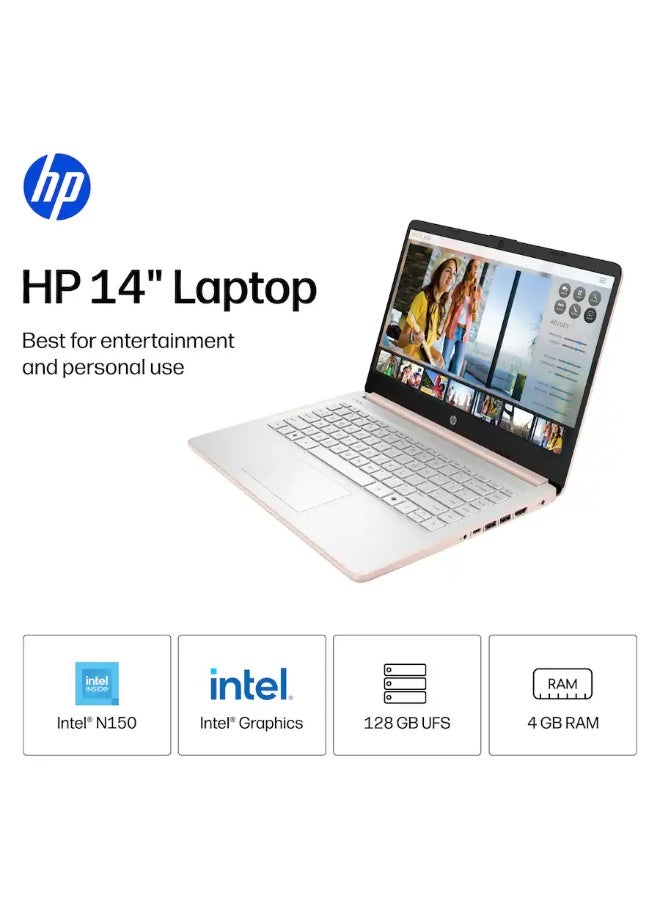 HP Laptop 14-DQ6015DX, 14" HD LED Display, Intel N150 Processor, 4GB DDR4 RAM, 128GB SSD, Intel Graphics, Windows 11, English Keyboard, Rose Gold Rose Gold - Image 4