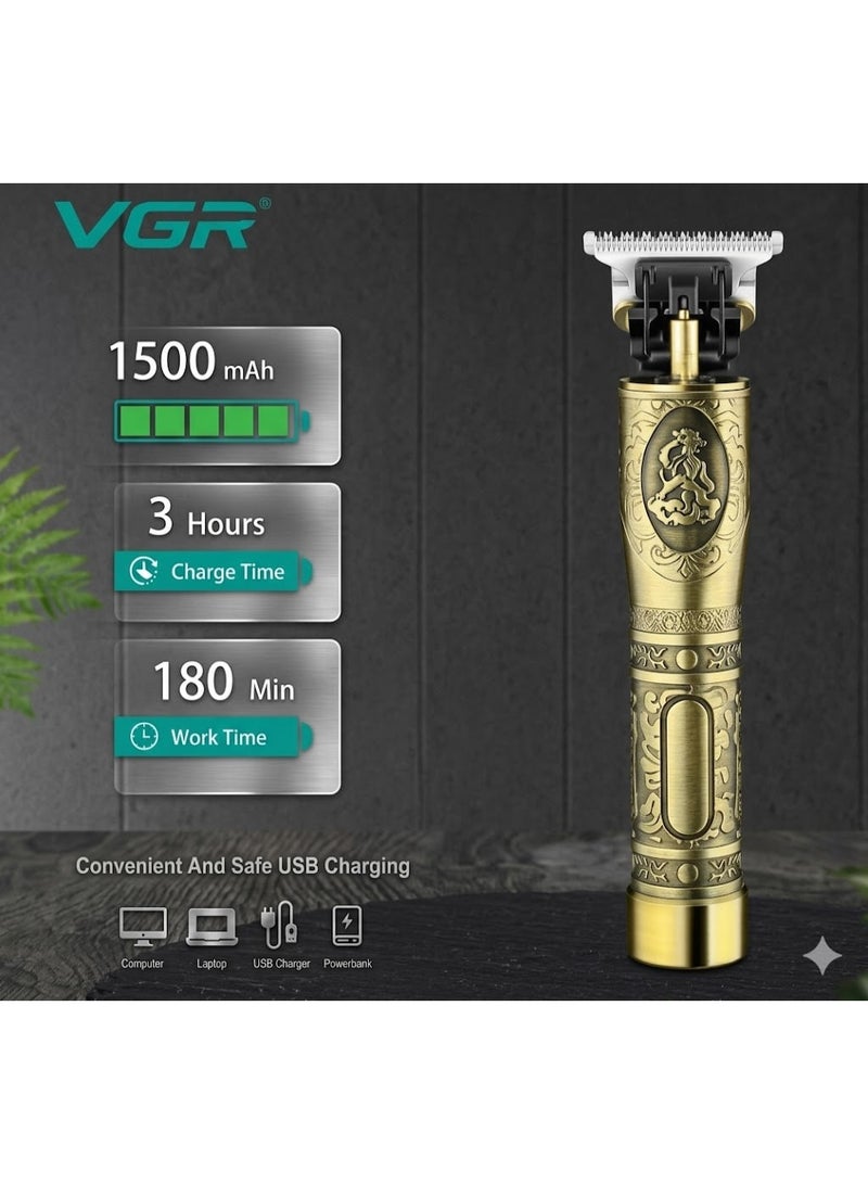 VGR V-081 Professional Hair Trimmer for Men | High-Precision & Fast Cutting Metallic Gold with Vintage Carved Patterns - Image 2