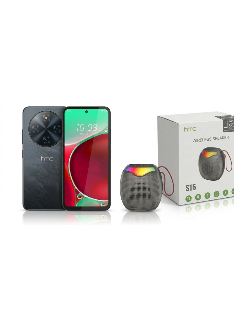 إتش تي سي Wildfire E5 Elite 4G Dual SIM Smartphone, 6GB RAM, 256GB Storage, Black with Free HTC Wireless Speaker S15 - Middle East Version - Image 1